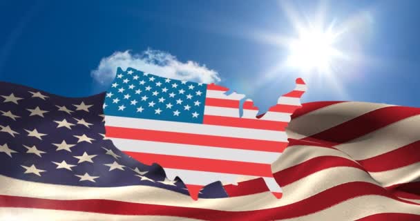 Animation Usa Färgad Med Amerikansk Flagga Över Moln Och Amerikansk — Stockvideo