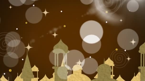 月亮和清真寺上方的灯光动画 Ramadan Celebration Concept Digital Generated Video — 图库视频影像