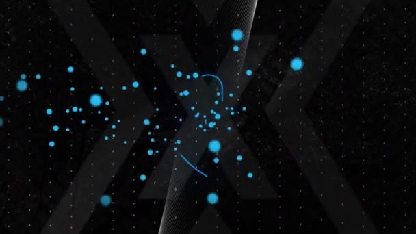 Digitale Animatie Van Beveiligingshangslot Blauwe Deeltjes Tegen Zwarte Achtergrond Cyber — Stockvideo