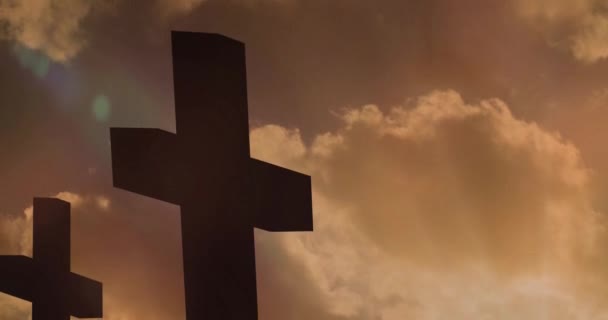 Vídeo Luzes Sobre Forma Crucifixo Preto Nuvens Bom Conceito Celebração — Vídeo de Stock