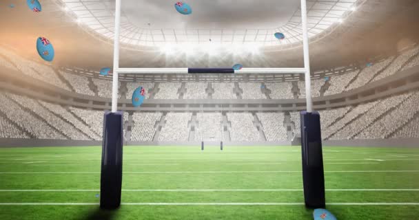 Animation Rugby Balls Coloured Flag Fiji Stadium Sport Competition Concept — Stock Video