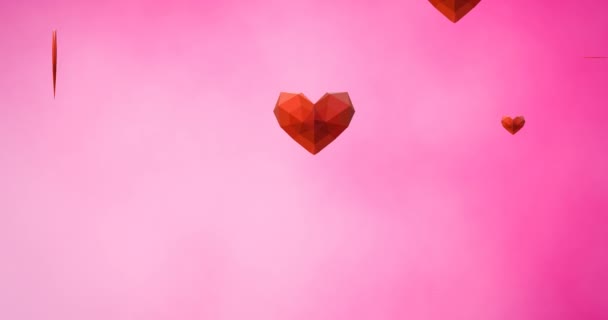 ピンクの背景に落ちてくる心のアニメーション 心臓の月とお祝いの概念デジタル生成ビデオ — ストック動画