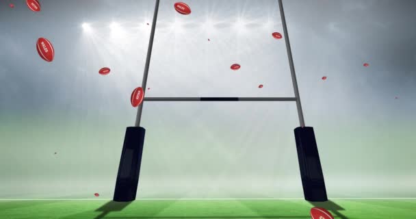 Animação Bolas Rugby Vermelho Com Texto Wales Estádio Conceito Esporte — Vídeo de Stock