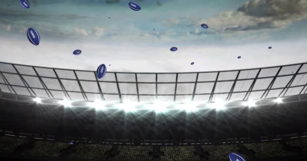 Анимация Синих Регбийных Мячей Текстом Самоа Стадионе Спорт Концепция Соревнований — стоковое видео