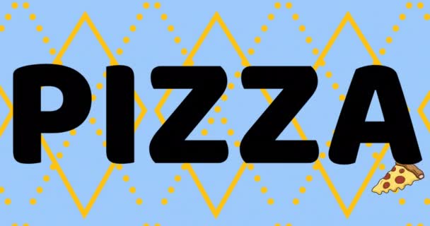 Animacja Tekstu Dnia Pizzy Ikon Pizzy Nad Kształtami Niebieskim Tle — Wideo stockowe