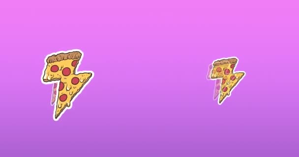Animacja Piorunokształtnych Ikon Pizzy Poruszających Się Fioletowym Tle Narodowy Dzień — Wideo stockowe