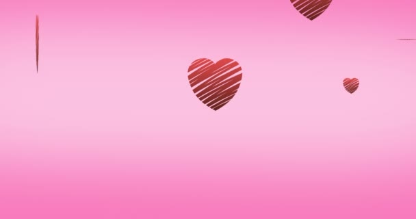 Animation Von Herzen Die Auf Rosa Hintergrund Fallen Herzensmonat Und — Stockvideo