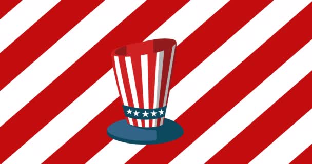 アメリカ国旗の上にアメリカ国旗が描かれた帽子のアニメーション 大統領の日とお祝いの概念デジタル生成ビデオ — ストック動画