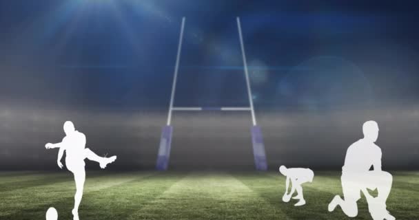 Animazione Giocatori Rugby Silhouette Bianche Allo Stadio Concetto Sport Competizione — Video Stock