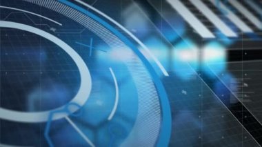 Siyah arka planda mavi kimyasal yapılar üzerinde veri işleme ile dijital arayüz. bilgisayar arayüzü ve teknoloji kavramı