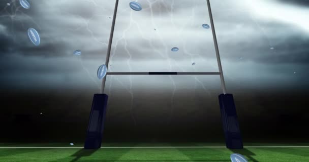 Animation Blue Rugby Balls Argentina Text Stadium Sport Competition Concept — Stock Video