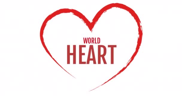 Animation World Heart Day Κείμενο Πάνω Από Την Καρδιά Λευκό — Αρχείο Βίντεο