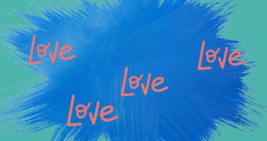 Mavi arkaplanda hareket eden aşk mesajlarının resmi. moda ve aksesuarlar arka plan desen kavramı dijital olarak oluşturulmuş görüntü.