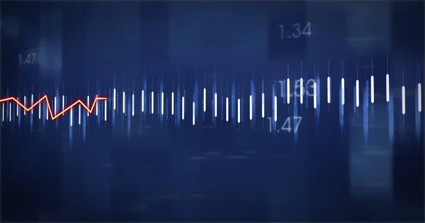 Afbeelding Van Witte Lijnen Getallen Blauwe Achtergrond Mondiaal Bedrijfs Financiële — Stockfoto