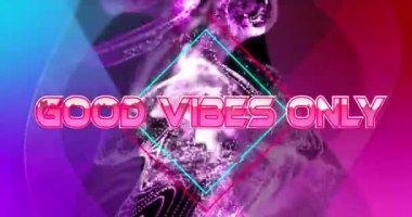 İyi titreşimlerin animasyonu sadece siyah arkaplan üzerinde şekilleri olan metinler. Retro iletişim ve video oyunu konsepti dijital olarak oluşturuldu.