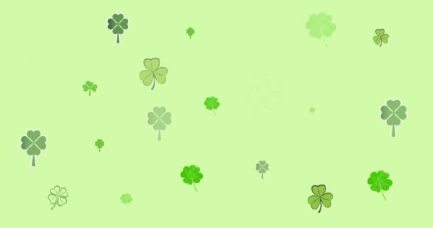 Digital Animation Flera Klöverblad Bildar Mot Grön Bakgrund Glad Patricks — Stockvideo
