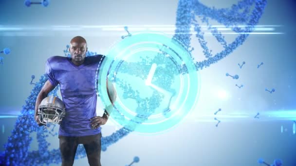 Анимация Часов Дна Над Африканским Футболистом Глобальный Спорт Соединения Цифровой — стоковое видео