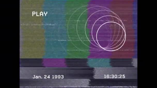 Animering Interferens Över Vita Cirklar Interferens Teknik Och Digitalt Gränssnittskoncept — Stockvideo