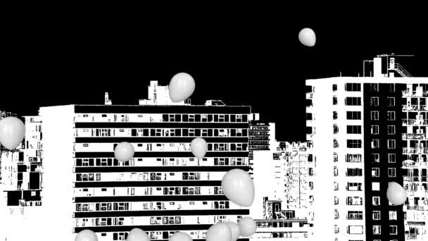 Animation Balloons Cityscape Black Background Party Celebration Concept Digitally Generated — Stock Video