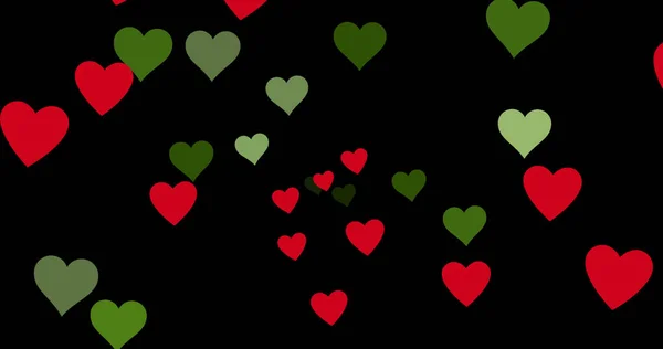 Εικόνα Κόκκινων Και Πράσινων Καρδιών Μαύρο Φόντο Κόμμα Και Εορταστική — Φωτογραφία Αρχείου