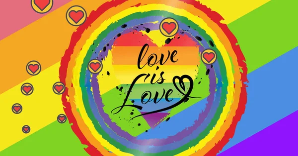 Het Beeld Van Liefde Liefde Tekst Harten Met Regenboog Achtergrond — Stockfoto