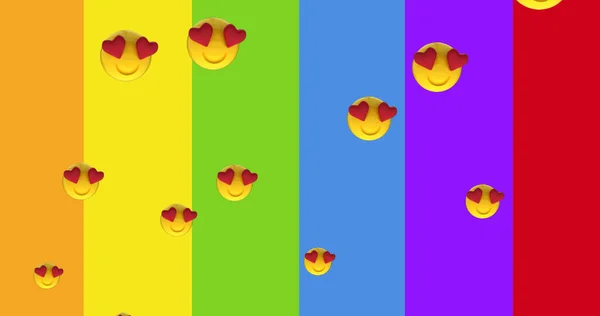 Immagine Delle Icone Emoji Del Cuore Sfondo Arcobaleno Orgoglio Mese — Foto Stock