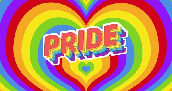 虹の心の上にプライドテキストのイメージ Lgbtq誇りと平等のお祝いの概念デジタル生成された画像 — ストック写真