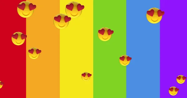 Afbeelding Van Hart Emoji Iconen Regenboog Achtergrond Trots Maand Viering — Stockfoto