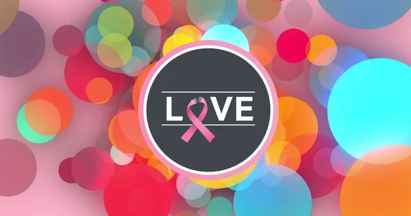 Image Love Text Colourful Spots Pink Background Breast Cancer Positive — Stock Photo, Image