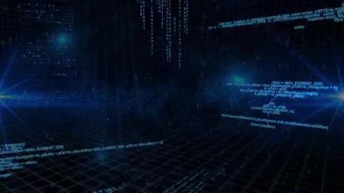 Siyah arkaplan üzerinde veri işleme animasyonu. küresel ulaşım, bağlantılar, dijital arayüz ve teknoloji konsepti dijital olarak oluşturulmuş video.