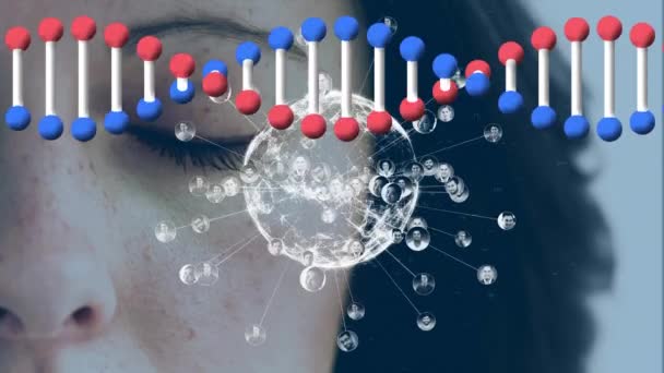 Animation Des Dna Strangs Netzwerke Von Verbindungen Und Globus Über — Stockvideo