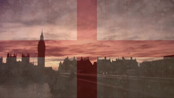 Анімація Прапора Англії Над Міським Пейзажем Сент Джордж День Концепція — стокове відео