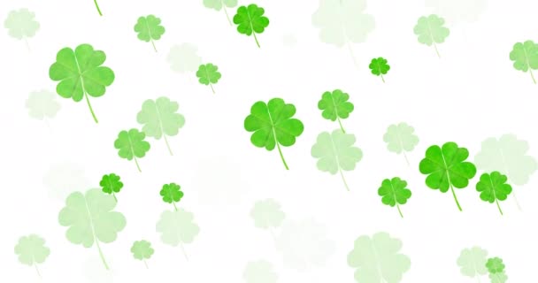 Digitální Animace Několika Jetelových Listů Vznášejících Bílém Pozadí Happy Patricks — Stock video