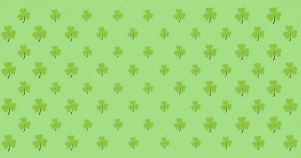 Digital Animation Multiple Clover Leaves Moving Green Background Happy Patricks — Stock Video