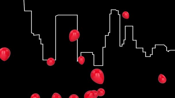 Animación Globos Paisaje Urbano Sobre Fondo Negro Concepto Fiesta Celebración — Vídeo de stock