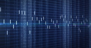Borsa görüntüsü ve mavi arka plandaki rakamlar. küresel iş, finans, bağlantılar ve dijital arayüz konsepti dijital olarak oluşturulmuş görüntü.