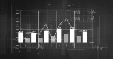 Siyah arka planda finansal veri işleme resmi. küresel iş, finans, bağlantılar ve dijital arayüz konsepti dijital olarak oluşturulmuş görüntü.