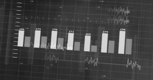 Afbeelding Van Diagrammen Met Cijfers Zwarte Achtergrond Mondiaal Bedrijfs Financiële — Stockfoto