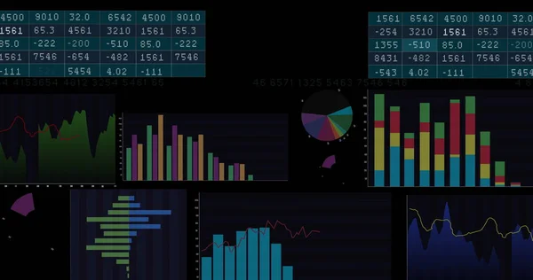 Pénzügyi Adatfeldolgozás Képe Fekete Háttérrel Globális Üzleti Pénzügyek Kapcsolatok Digitális — Stock Fotó