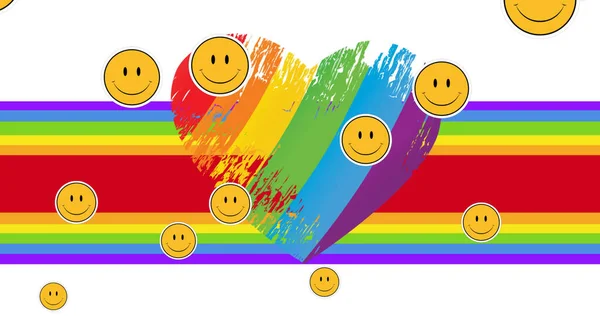 Gökkuşağı Arka Planında Gökkuşağı Kalpli Emoji Resmi Gurur Ayı Kutlaması — Stok fotoğraf