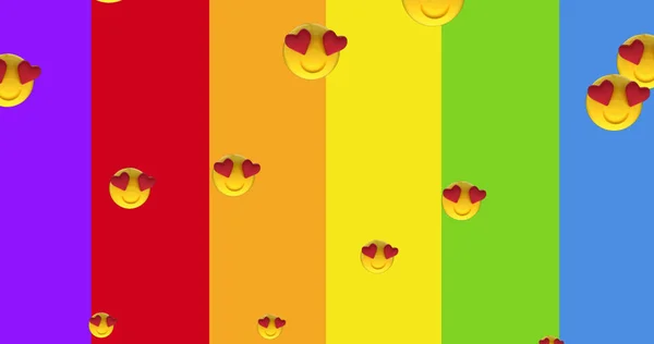 Afbeelding Van Hart Emoji Iconen Regenboog Achtergrond Trots Maand Viering — Stockfoto