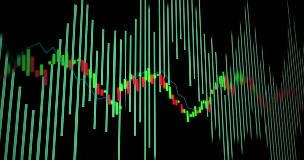 Pénzügyi Adatfeldolgozás Képe Fekete Háttérrel Globális Üzleti Pénzügyek Kapcsolatok Digitális — Stock Fotó