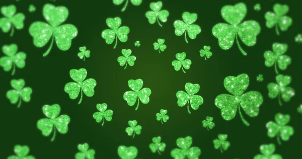 Afbeelding Van Patricks Day Meerdere Glinsterende Groene Shamrocks Donkergroene Achtergrond — Stockfoto