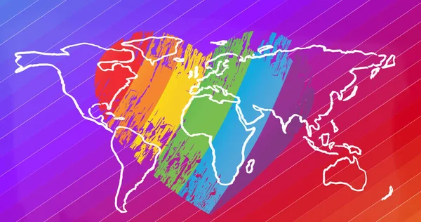 Image World Map Rainbow Heart Rainbow Background Pride Month Celebration — Stock Photo, Image