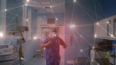 Hastanedeki çeşitli doktorlarla olan bağlantıların animasyonu. küresel tıp, sağlık ve teknoloji konsepti dijital olarak üretilen video.