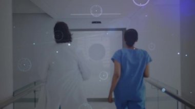 Hastanedeki çeşitli doktorlarla olan bağlantıların animasyonu. küresel tıp, sağlık ve teknoloji konsepti dijital olarak üretilen video.