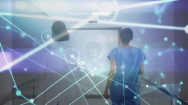 Hastanedeki çeşitli doktorlarla olan bağlantıların animasyonu. küresel tıp, sağlık ve teknoloji konsepti dijital olarak üretilen video.