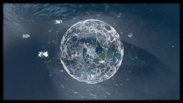 네트워크와 코카서스 남자의 지구의 네트워크 애니메이션 글로벌 디지털 인터페이스 데이터 — 비디오