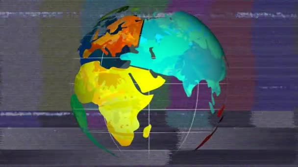 Animação Interferência Sobre Globo Colorido Interferência Tecnologia Conceito Interface Digital — Vídeo de Stock