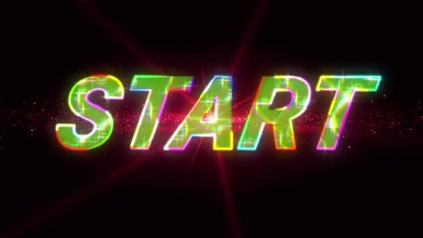 Animation Start Text Light Trails Spots Black Background Retro Communication — Stock Video